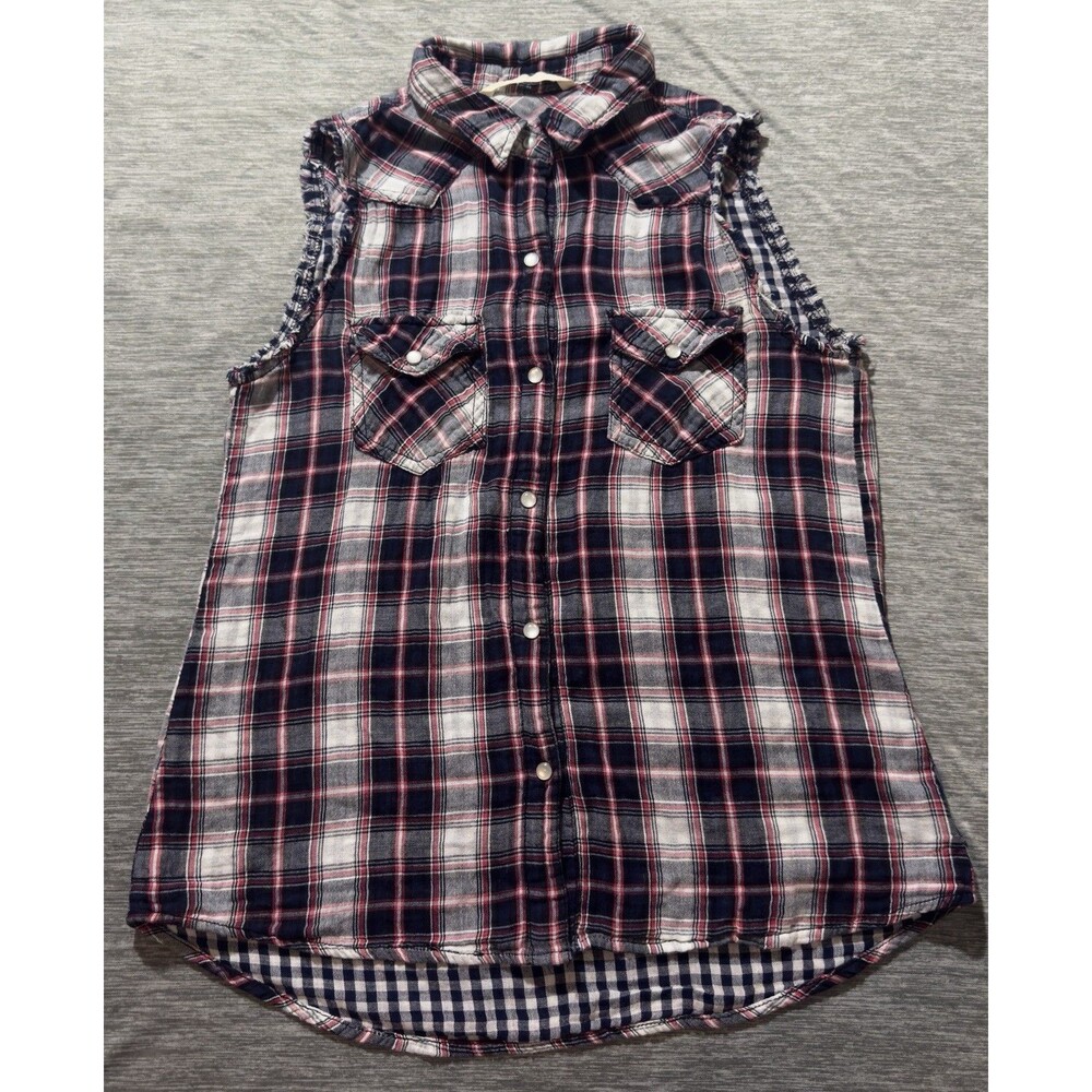 Vanilla Star Women's Plaid Distressed Tank Top Size M Casual Country Western EUC